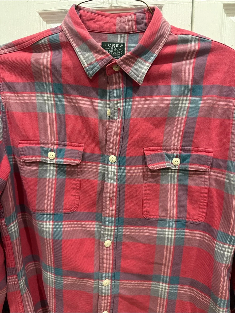 J. Crew Men's Vintage Red and Blue Flannel Button-Down Shirt